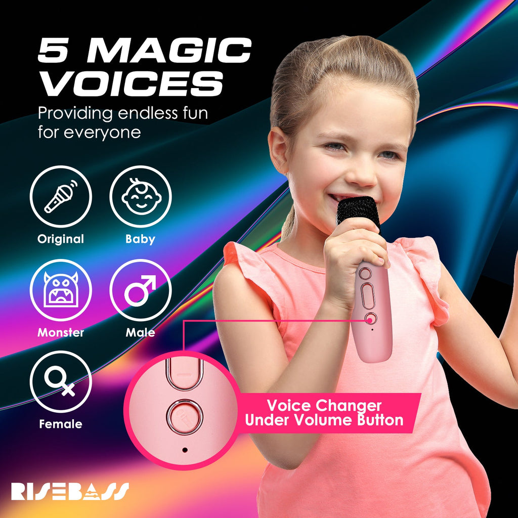 Rise Bass portable mini karaoke machine speaker with two wireless microphones and rhythmic LED lights — view 4