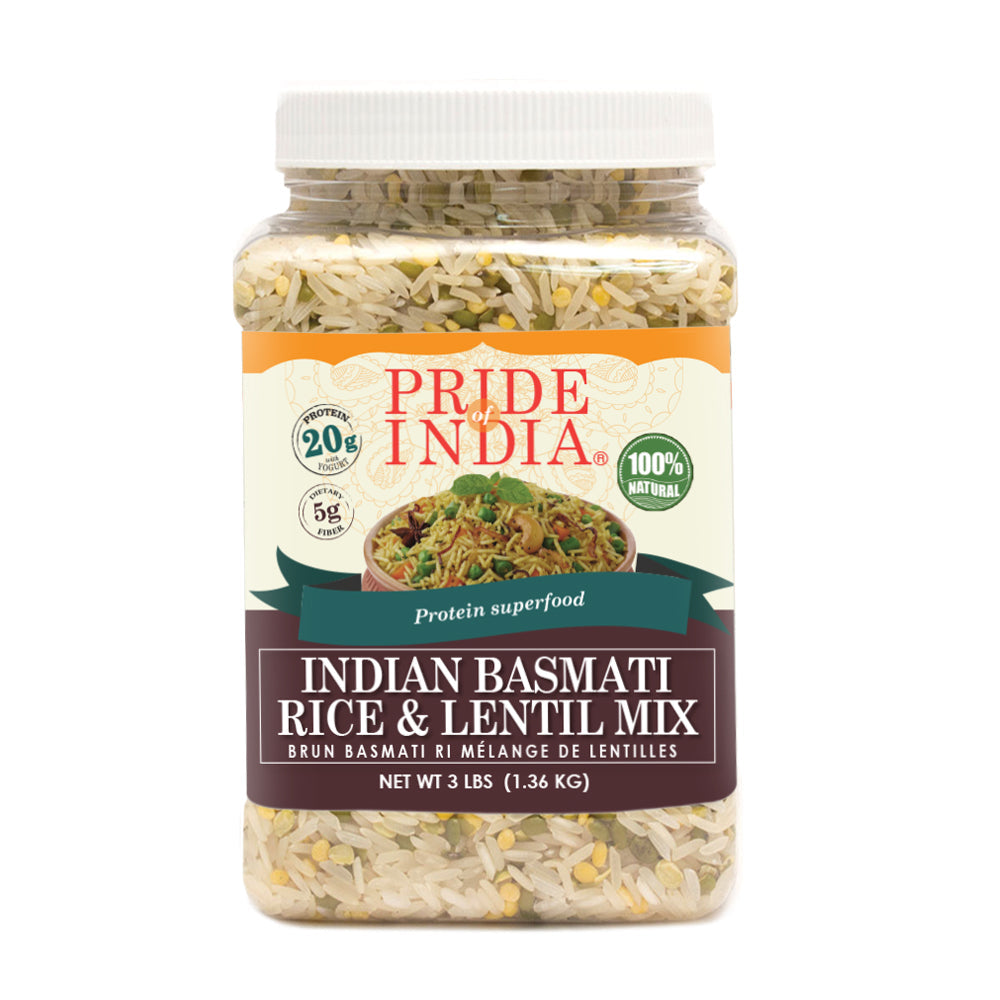 White basmati rice and lentil kitchari superfood mix inside a clear reusable food grade jar — view 3