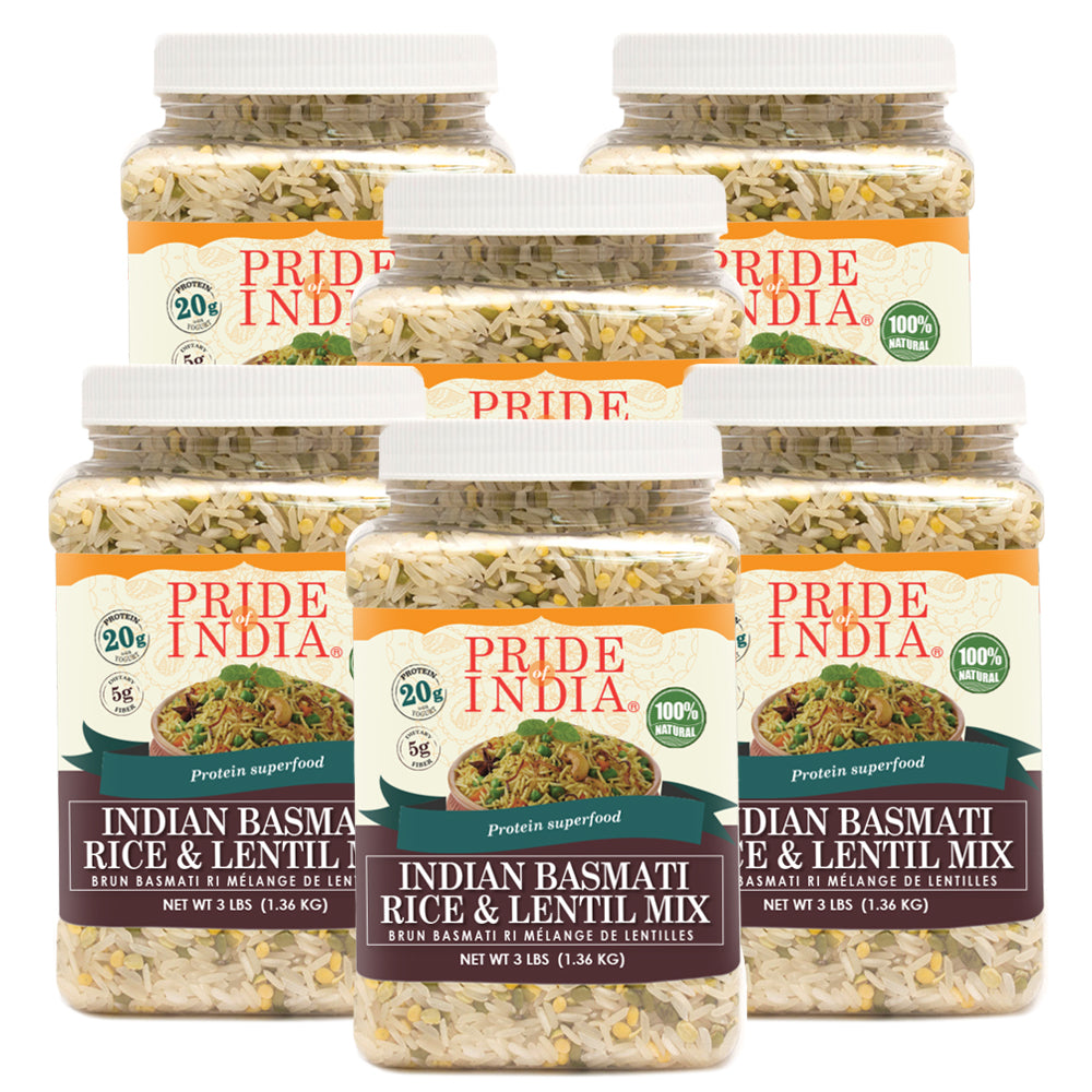 White basmati rice and lentil kitchari superfood mix inside a clear reusable food grade jar — view 5