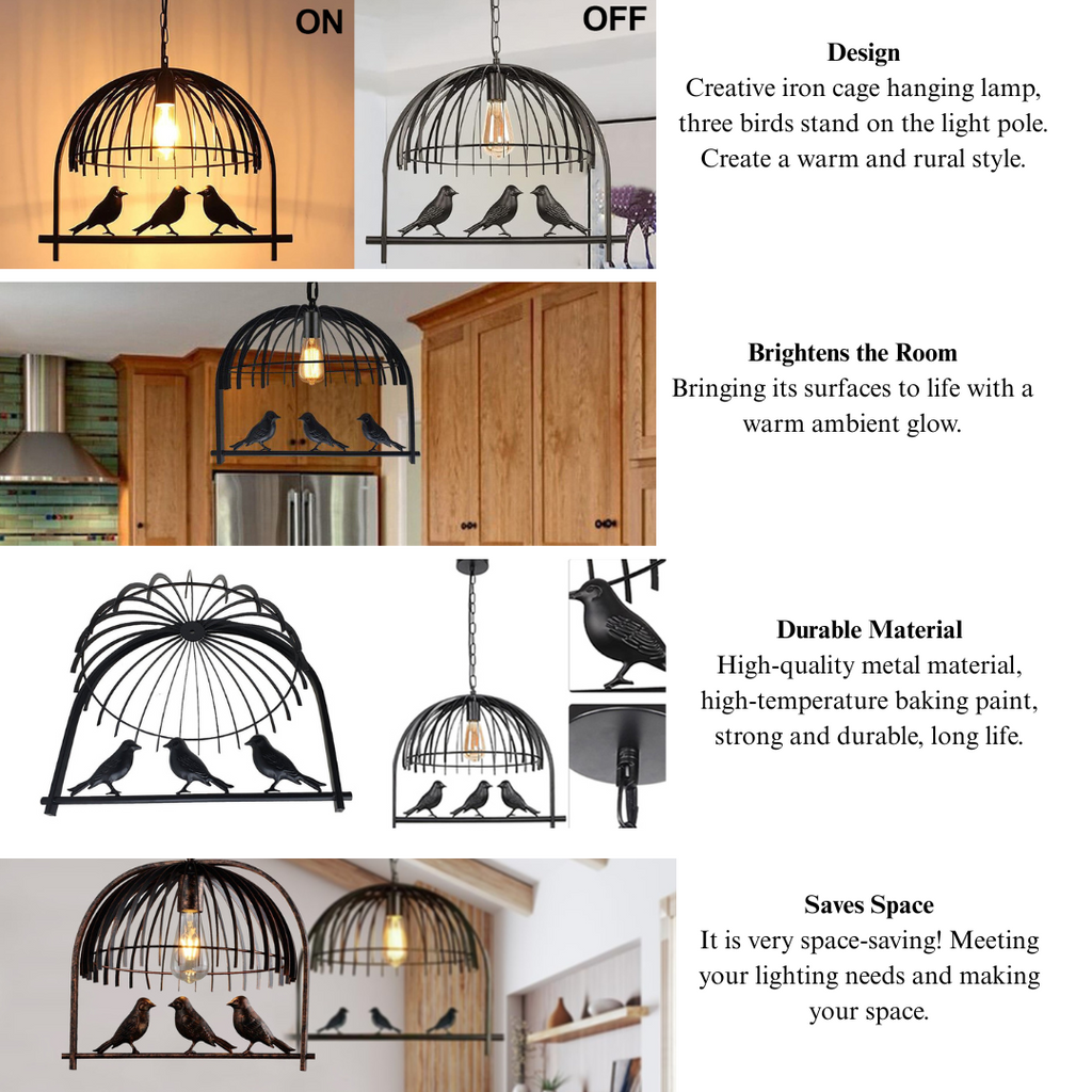 Industrial birdcage pendant light in durable metal with exposed E27 ST64 bulb for stylish illumination — view 3
