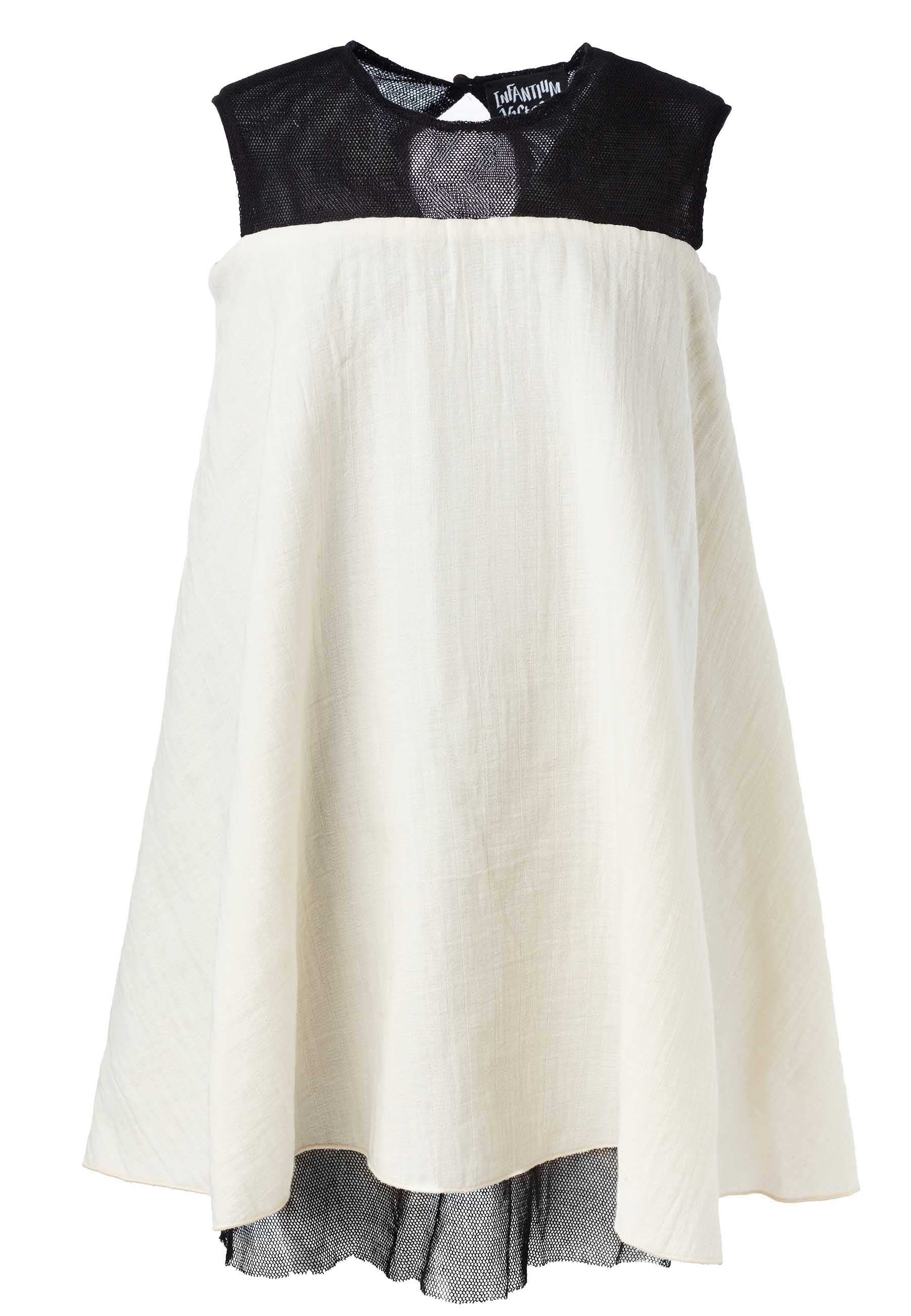 White baby doll dress for girls in organic cotton muslin with delicate black tulle details — view 5