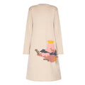 Beige knitted dress for girls made of organic cotton featuring a fun animal and dinosaur print