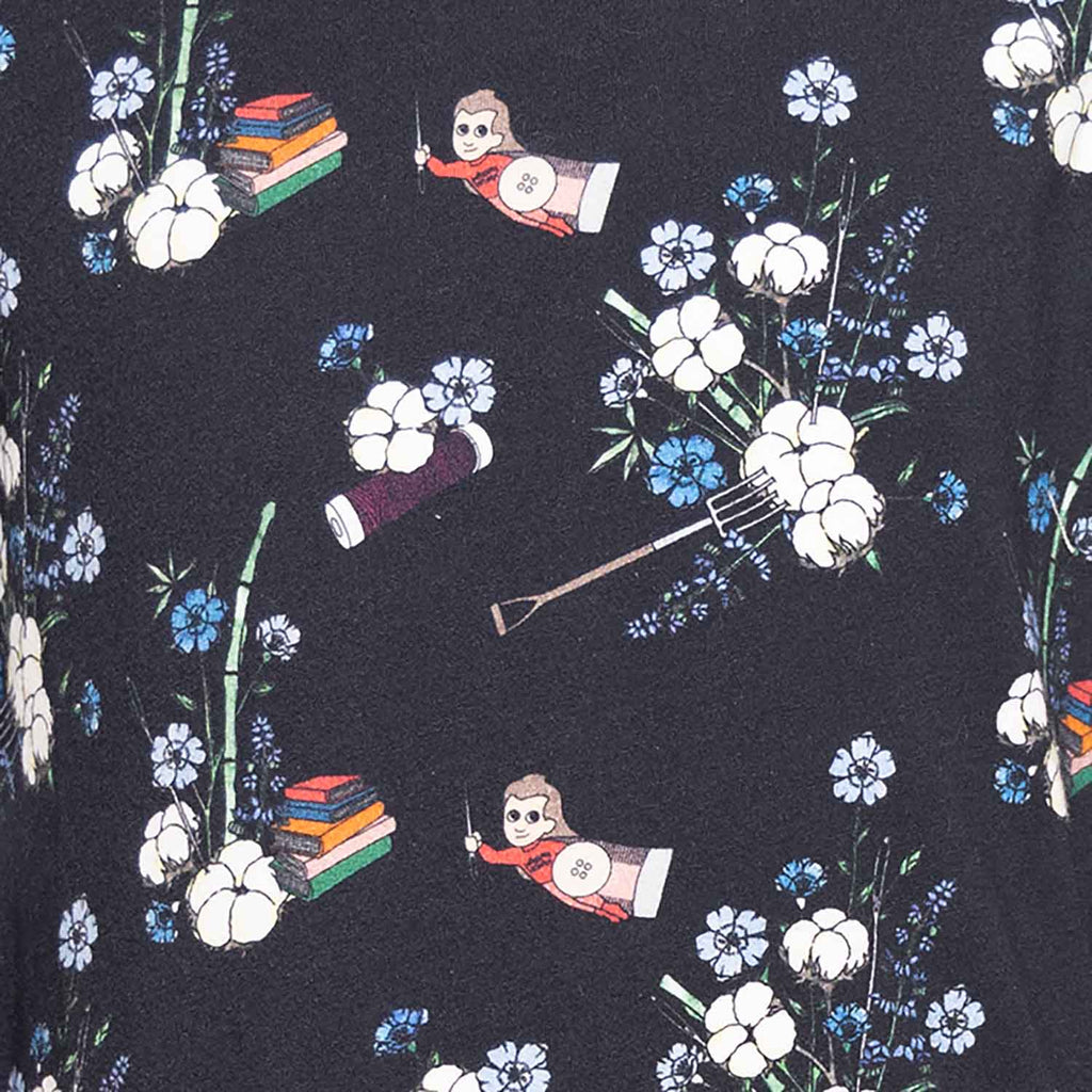 Black floral kids t-shirt in organic cotton featuring an educational botanical and hidden object print — view 3