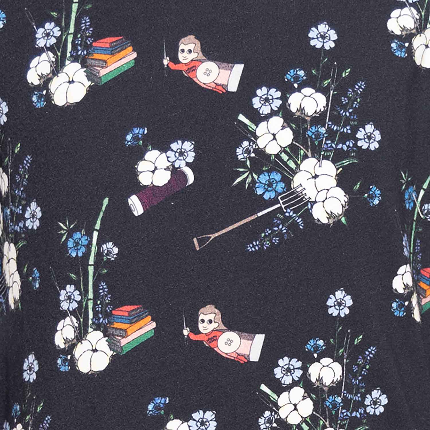 Black floral kids t-shirt in organic cotton featuring an educational botanical and hidden object print — view 3