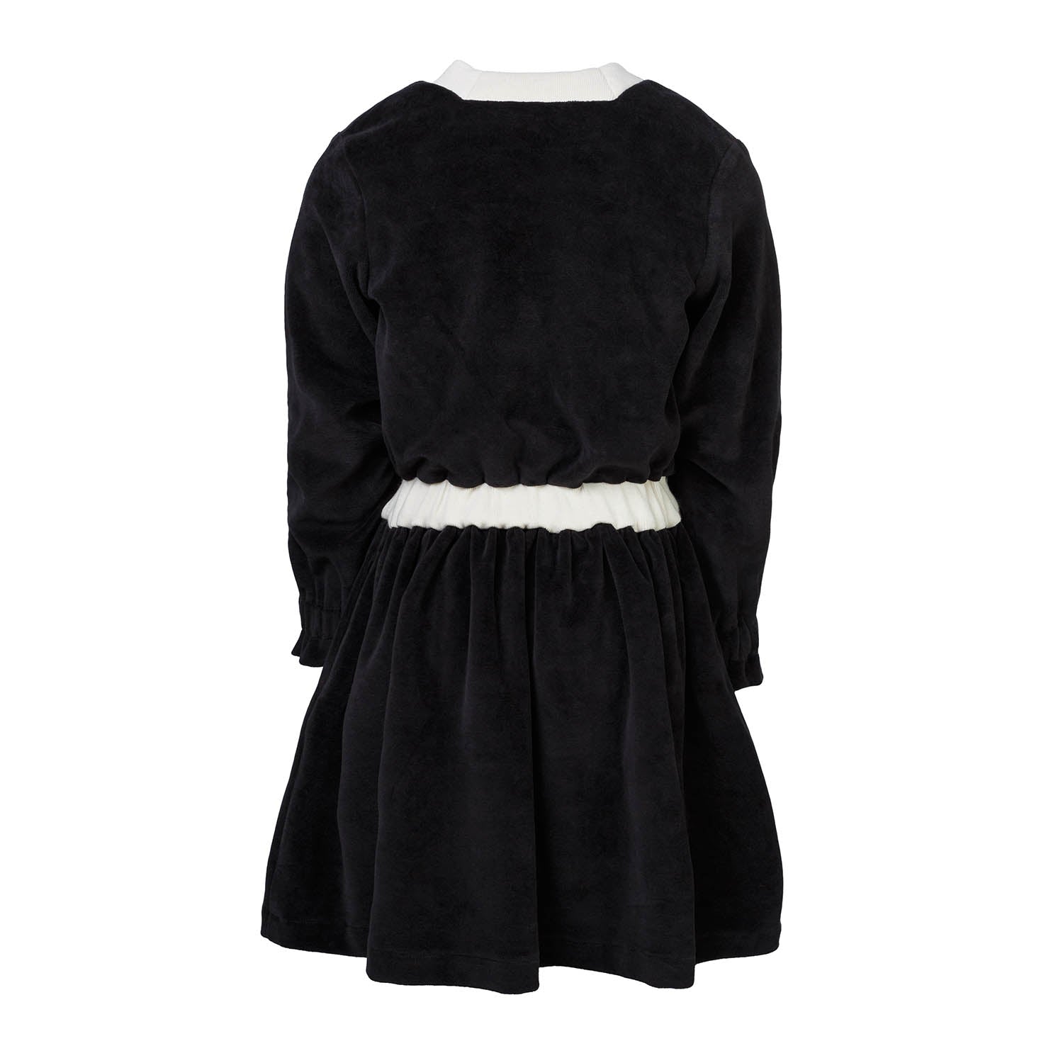 Black velvet A-line formal dress for girls featuring an asymmetric front panel and octagonal neckline — view 3