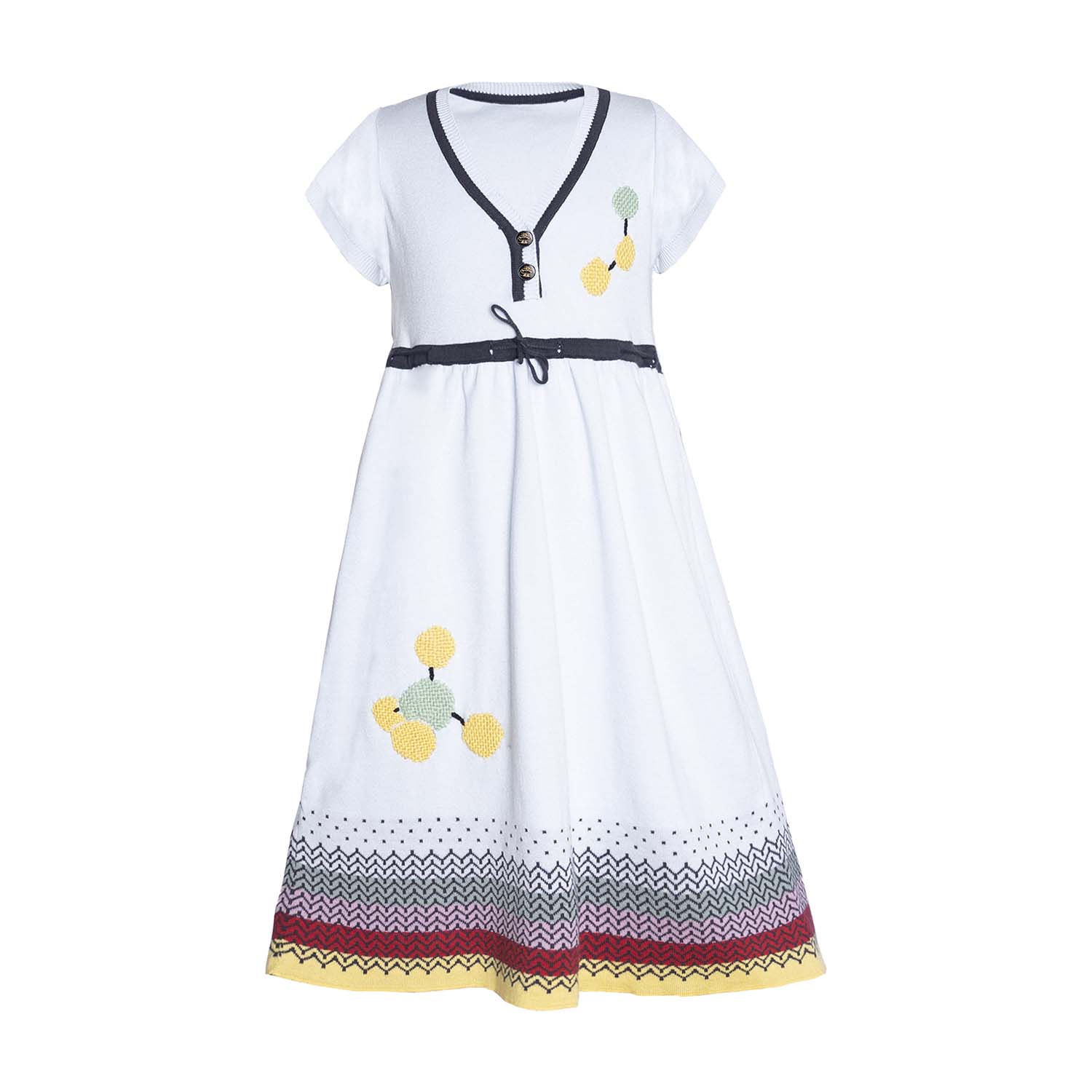 Blue knitted spring dress for girls in organic cotton with natural coconut buttons