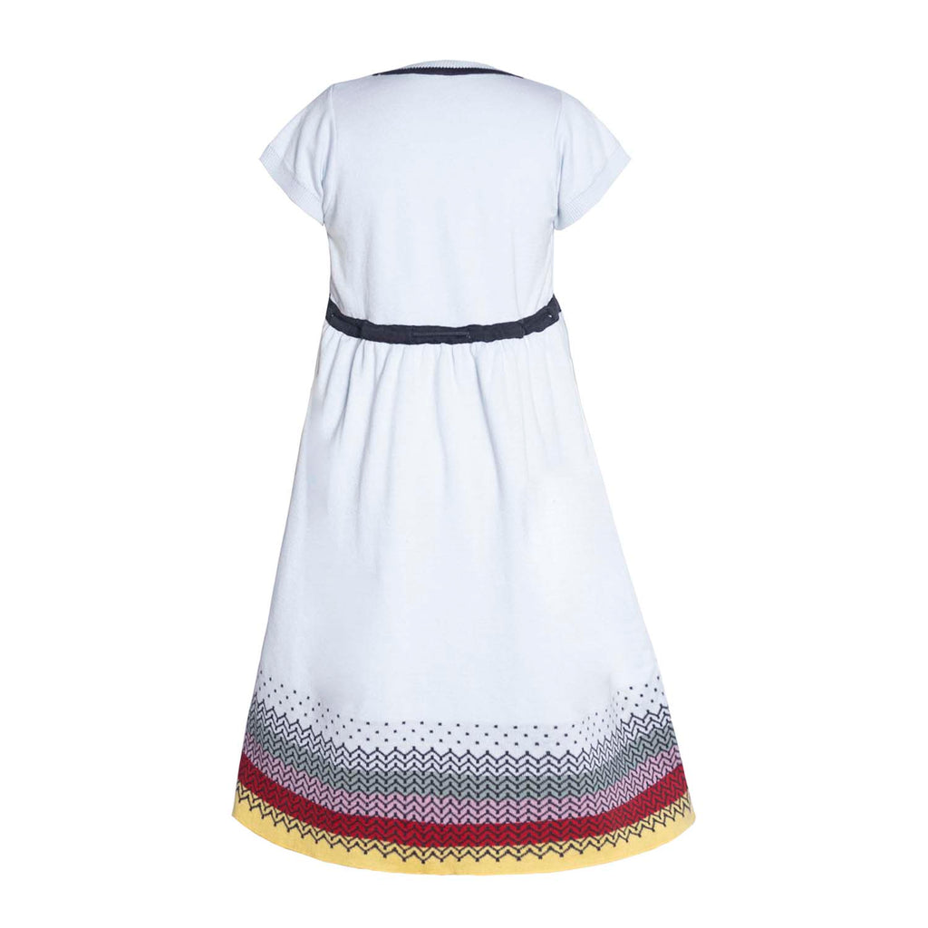 Blue knitted spring dress for girls in organic cotton with natural coconut buttons — view 4