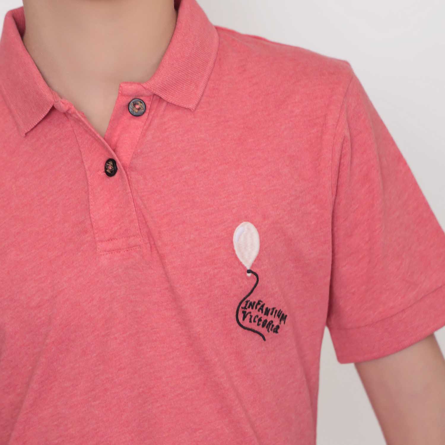 Red polo dress for girls in organic cotton, featuring short sleeves and front pocket embroidery — view 3