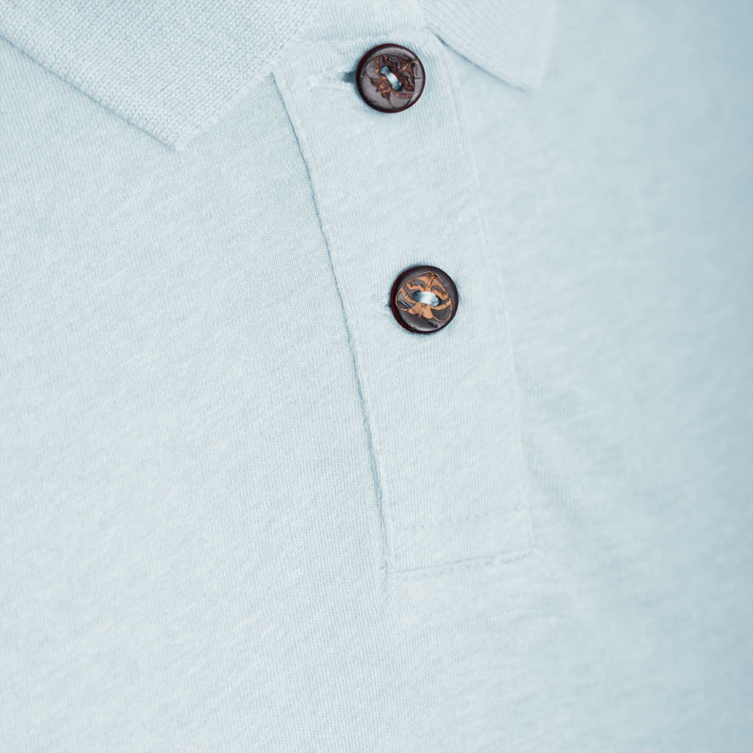 Mint green organic cotton kids polo shirt with coconut buttons and pocket balloon embroidery — view 5