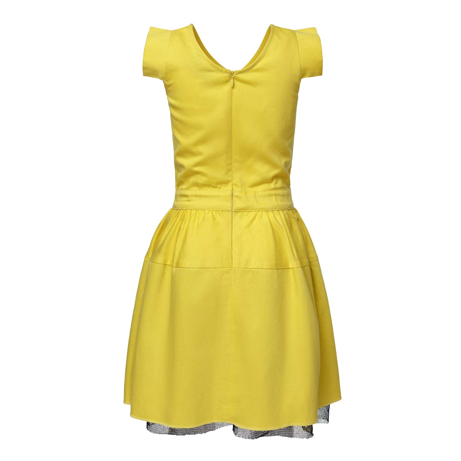 Yellow embroidered dress for girls made of organic cotton featuring a handcrafted treehouse print — view 4
