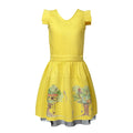 Yellow embroidered dress for girls made of organic cotton featuring a handcrafted treehouse print