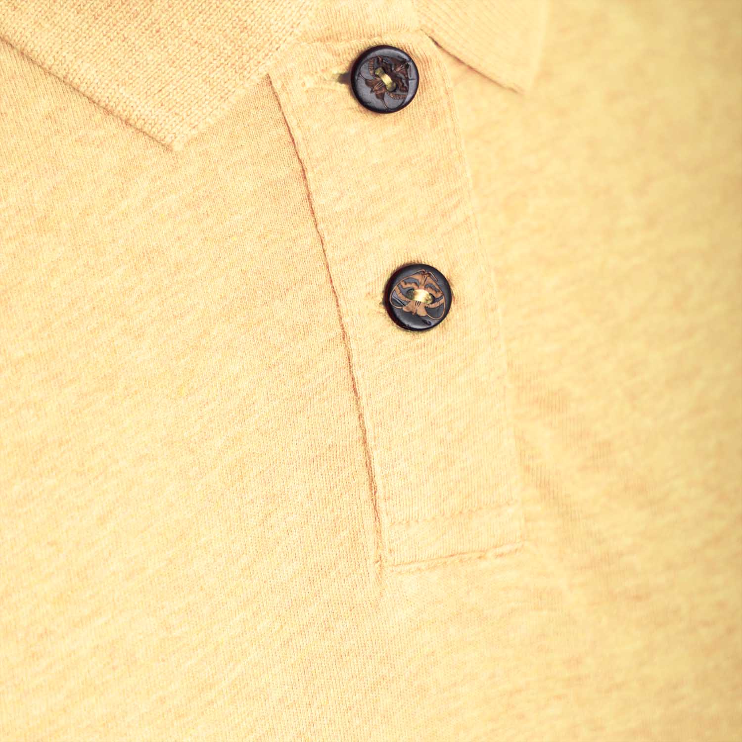Yellow polo dress for girls in organic cotton with coconut shell buttons and front pocket — view 5