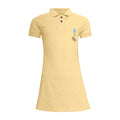 Yellow polo dress for girls in organic cotton with coconut shell buttons and front pocket