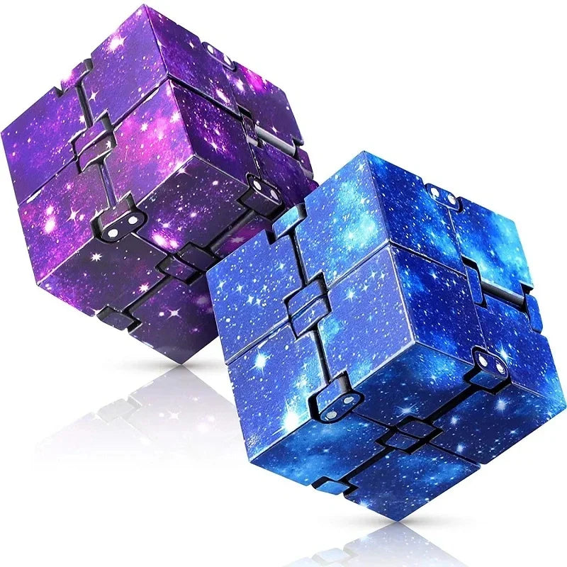 Colorful infinity cube fidget toy made of durable ABS plastic for stress and anxiety relief.