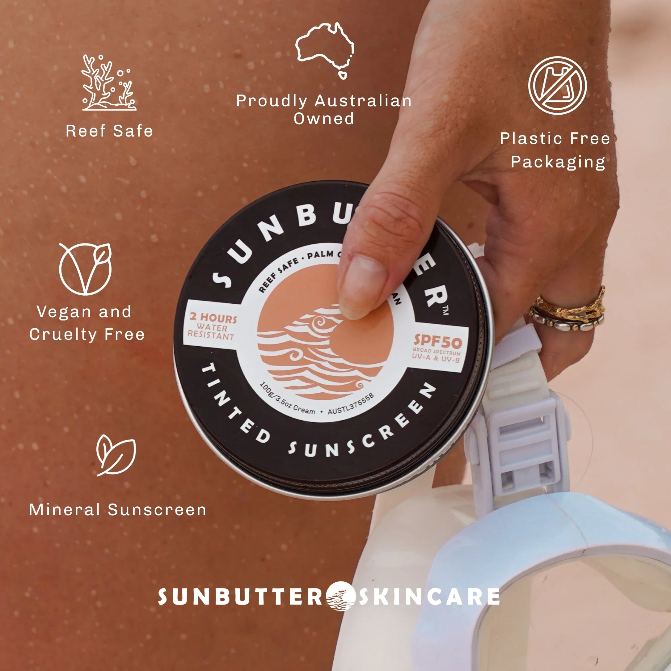 SunButter tinted mineral face sunscreen with SPF50 in eco friendly packaging for daily skin protection — view 2