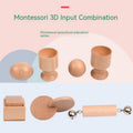 Interactive wooden Montessori educational toy set for infants featuring natural finish and varied sensory shapes