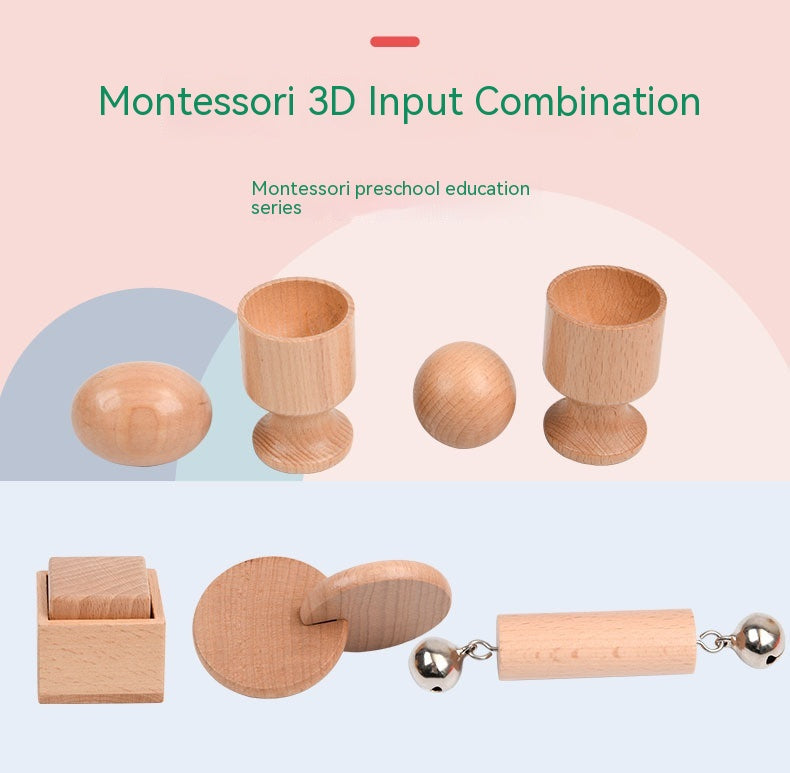 Interactive wooden Montessori educational toy set for infants featuring natural finish and varied sensory shapes — view 2