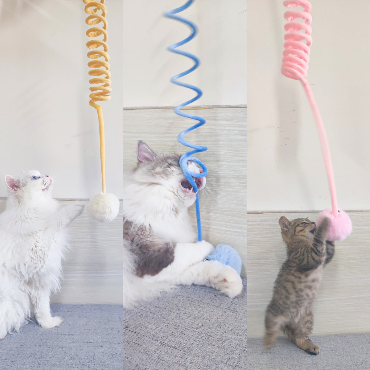 Interactive plush rabbit hair ball cat toy with suction cup and spring mechanism