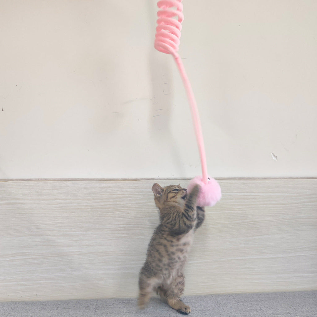 Interactive plush rabbit hair ball cat toy with suction cup and spring mechanism — view 3