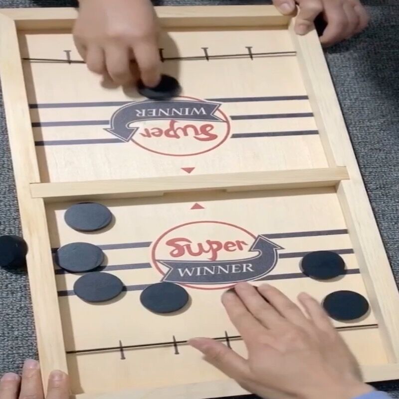 Interactive wooden family board game set with playing board and ten wooden game pieces — view 2