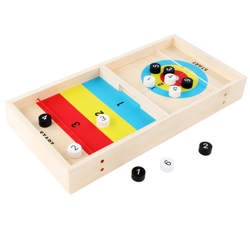 Interactive wooden family board game set with playing board and ten wooden game pieces — view 5
