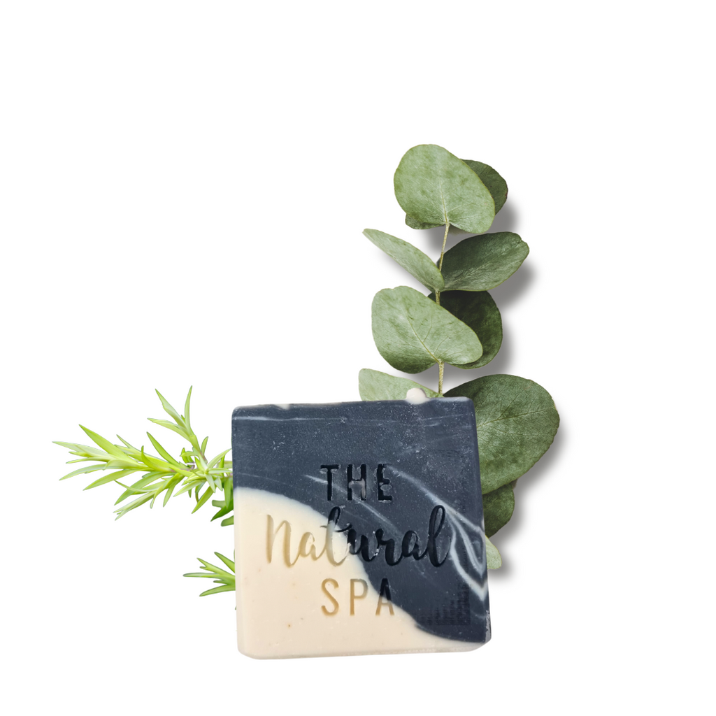 Handcrafted Into the Night charcoal bar soap infused with eucalyptus and tea tree oil — view 4