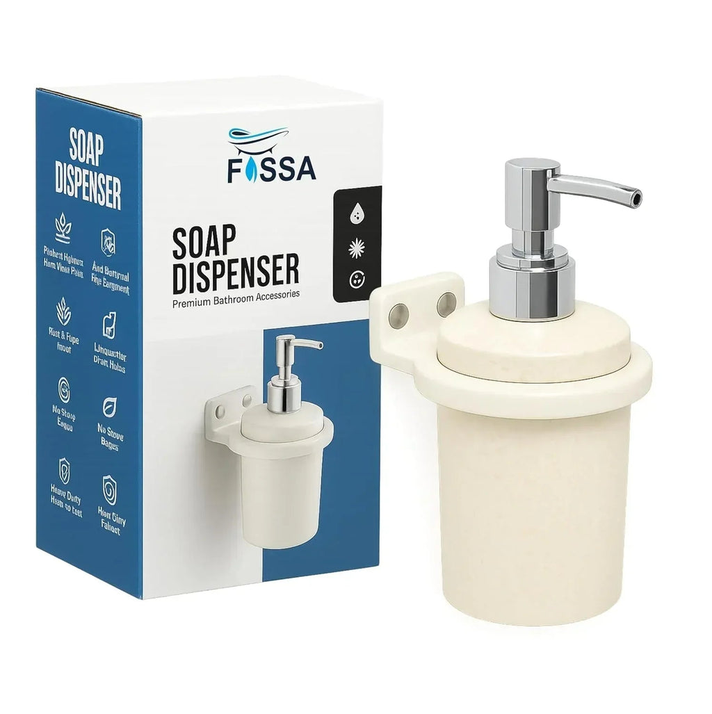 Glossy ivory soap dispenser with unbreakable ceramic look for bathroom wash basins