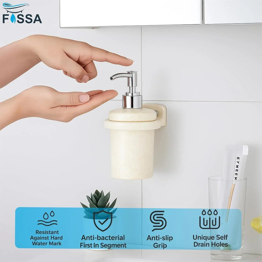 Glossy ivory soap dispenser with unbreakable ceramic look for bathroom wash basins — view 2