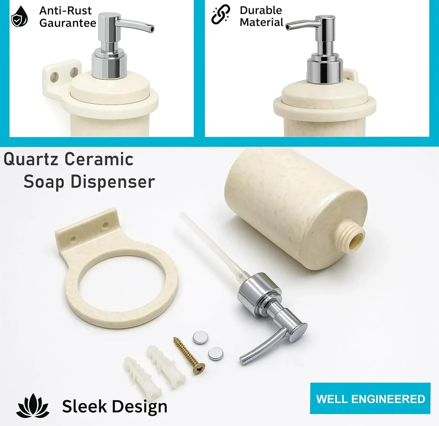 Glossy ivory soap dispenser with unbreakable ceramic look for bathroom wash basins — view 3