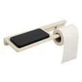 Ivory ceramic toilet paper holder with built-in mobile phone resting stand for modern bathroom decor