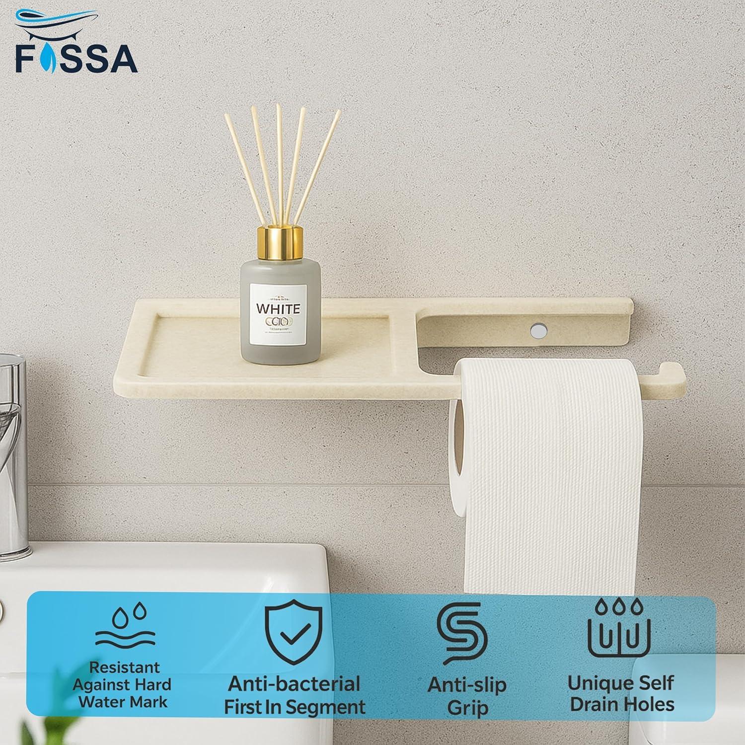 Ivory ceramic toilet paper holder with built-in mobile phone resting stand for modern bathroom decor — view 3