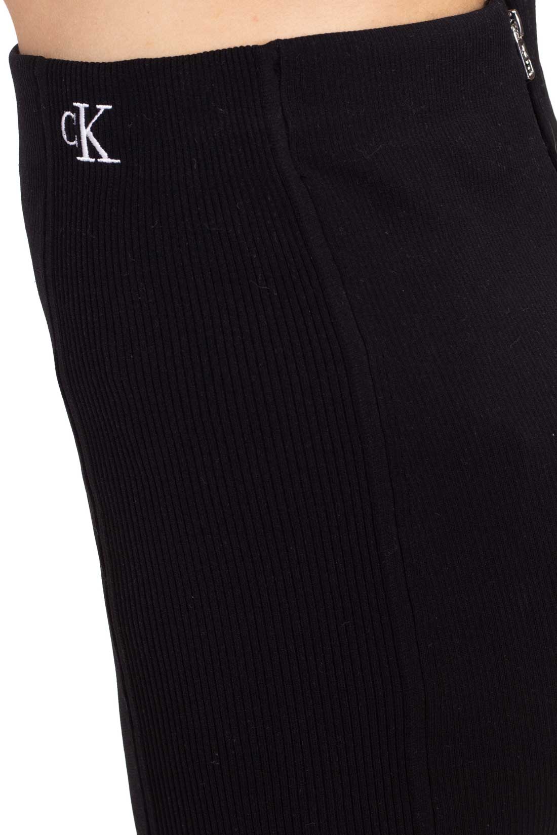 Black slim-fit ribbed mini skirt with monogram embroidery and elasticated waist — view 13