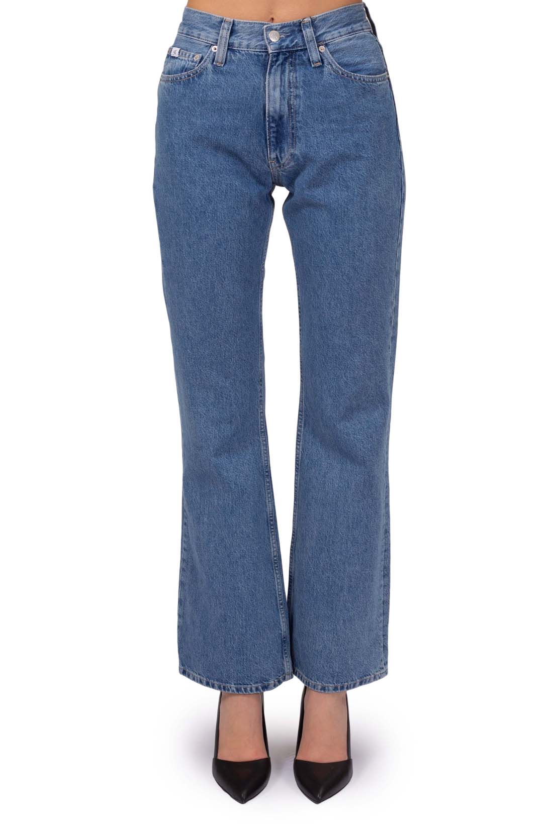 Women's medium-light wash bootcut jeans with five pocket design and logo details — view 14