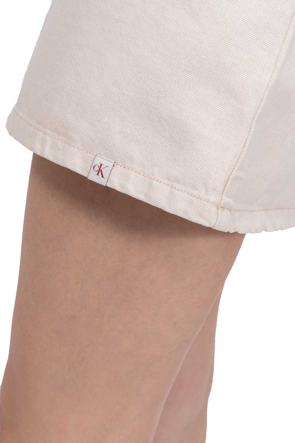 Women's sand-colored flared denim dress in a cotton-linen blend with thin adjustable shoulder straps — view 9