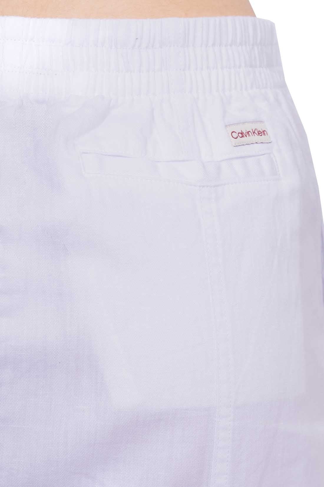 White women's midi skirt in cotton linen twill with front slit and elastic waist. — view 5