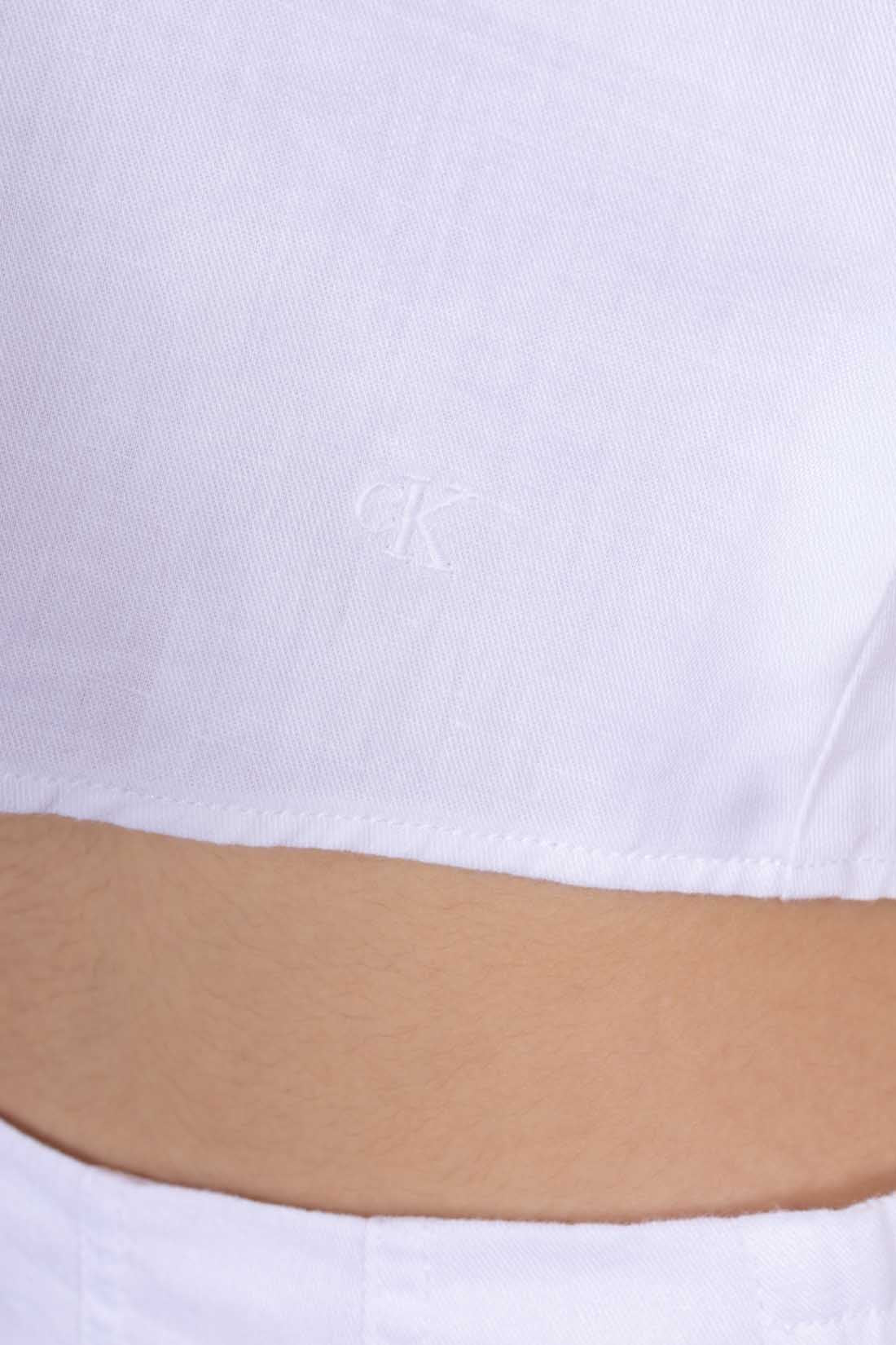 White women's sleeveless top in cotton linen twill with a chic square neckline — view 5