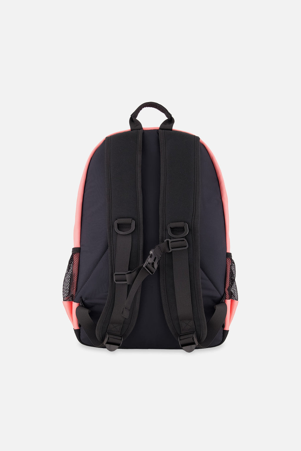 Kids color-block backpack in lavender turquoise and orange with front zipper pocket and padded straps — view 3