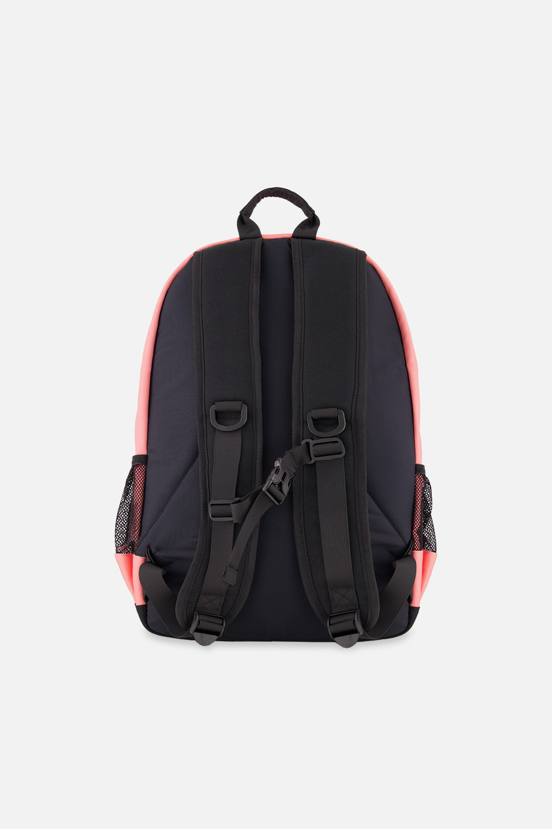Kids color-block backpack in lavender turquoise and orange with front zipper pocket and padded straps — view 3