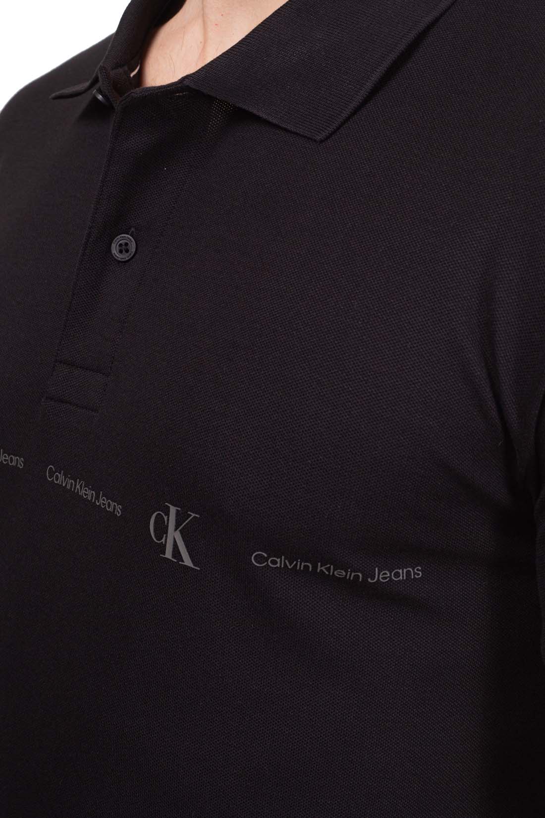 Men's black regular fit short sleeve polo shirt with printed front logo and button placket — view 17