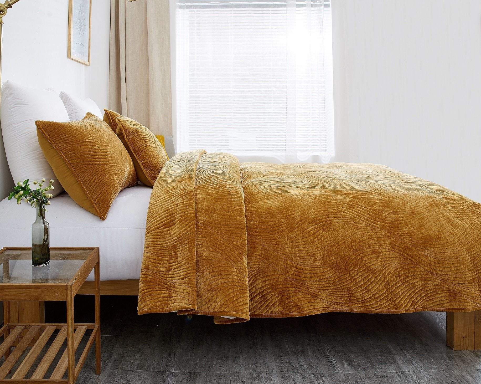 Melted gold plush velvet pillow sham featuring a contemporary wavy texture and hidden zipper closure — view 3