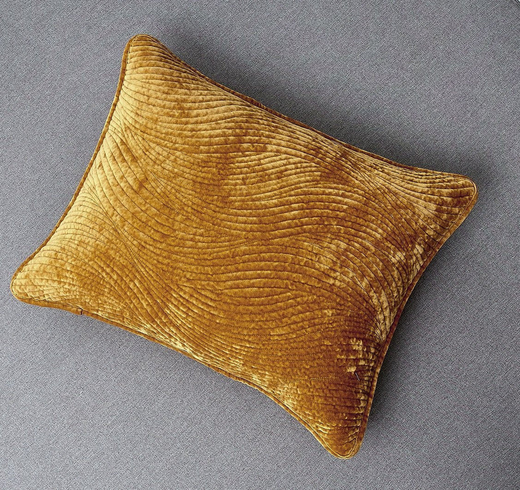 Melted gold plush velvet pillow sham featuring a contemporary wavy texture and hidden zipper closure — view 2