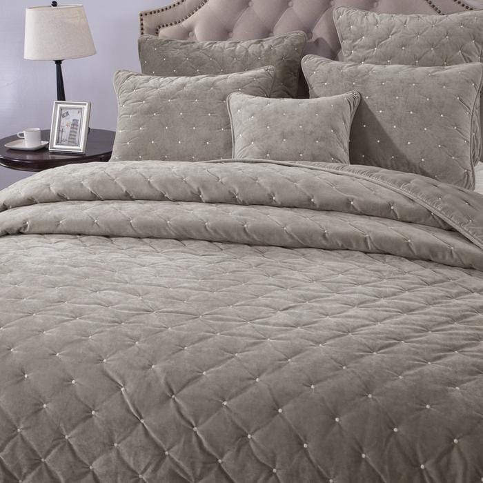 Sand taupe beige plush velvet diamond tufted cushion cover with hidden zipper — view 5