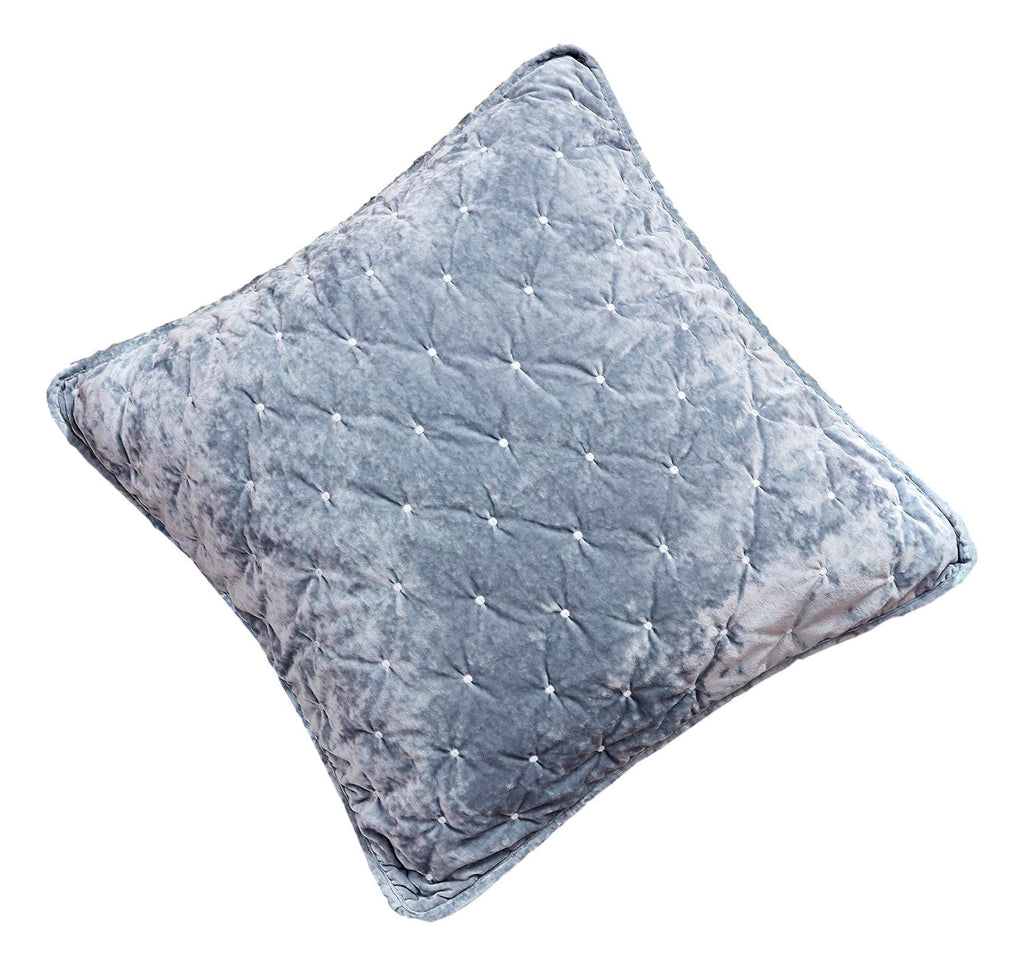 Light powder blue velvet cushion cover with plush diamond tufted pattern and exquisite dot quilted stitching