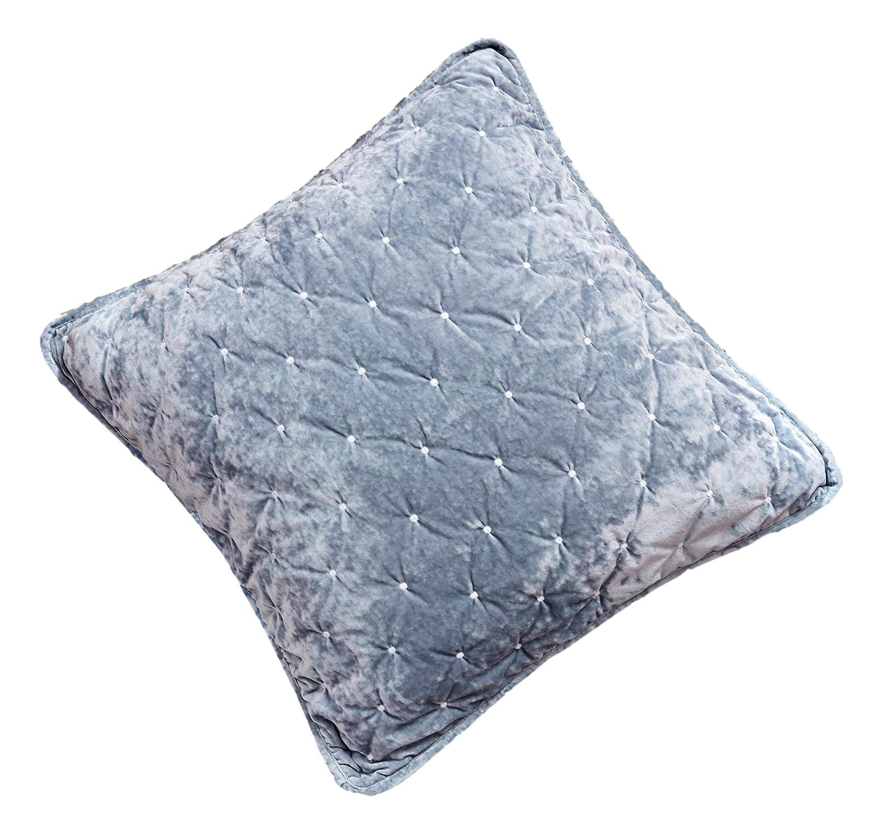 Light powder blue velvet cushion cover with plush diamond tufted pattern and exquisite dot quilted stitching