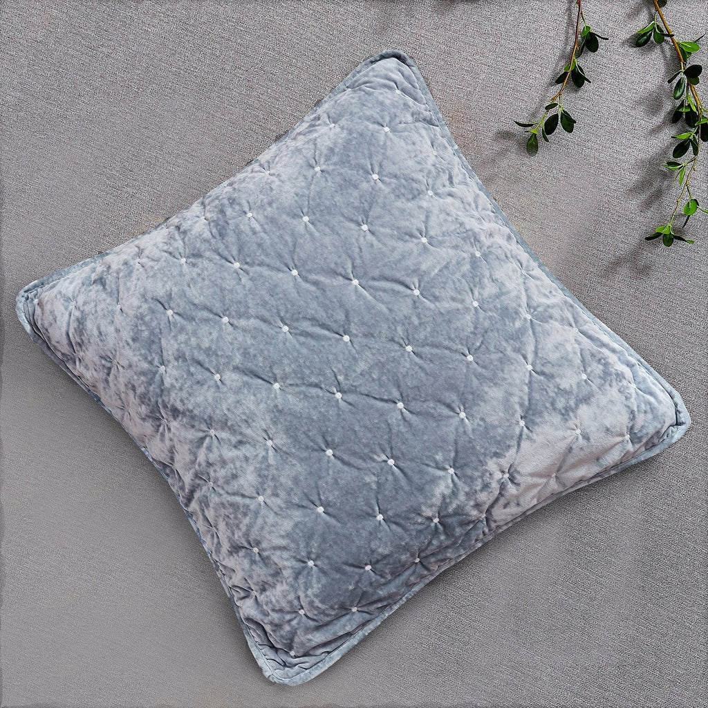 Light powder blue velvet cushion cover with plush diamond tufted pattern and exquisite dot quilted stitching — view 3