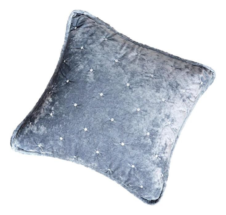 Light powder blue velvet cushion cover with plush diamond tufted pattern and exquisite dot quilted stitching — view 2