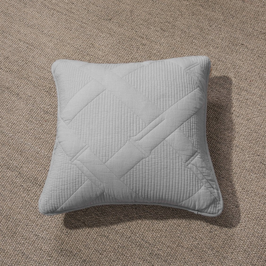 Light grey pastel quilted cotton cushion cover euro sham with geometric diamond stitching. — view 3