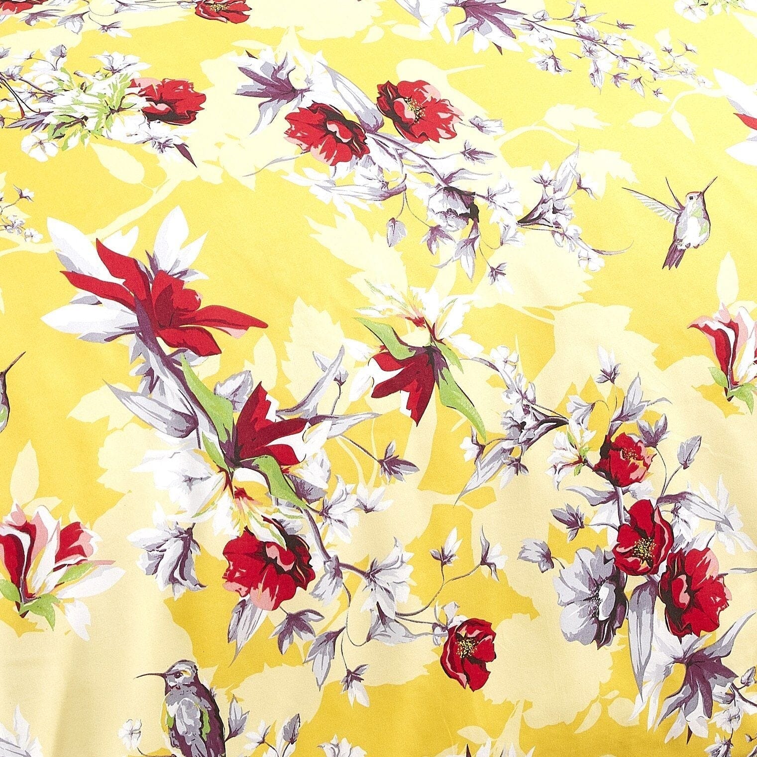 Sunshine yellow floral duvet cover set with hummingbird pattern and matching pillowcases. — view 5