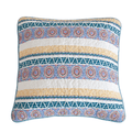 Cotton patchwork Euro pillow sham with blue and yellow bohemian floral and geometric patterns