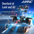 Dual-mode mini drone and RC car hybrid in flight with remote controller and durable propellers
